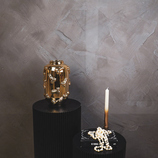 Vaas - Bloemenvaas- Piemels - Keramiek - Goud - 17x17x27cm