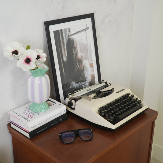 Vaas - Bloemenvaas Toffee Snoepje- Dolomiet - Lila/Mintgroen - 9,5x9,5x21cm