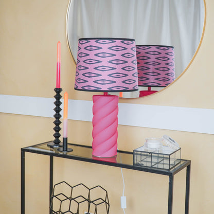 Tafellamp -  Gedraaide Spek - Keramiek - Neon Roze - 12x12x28cm