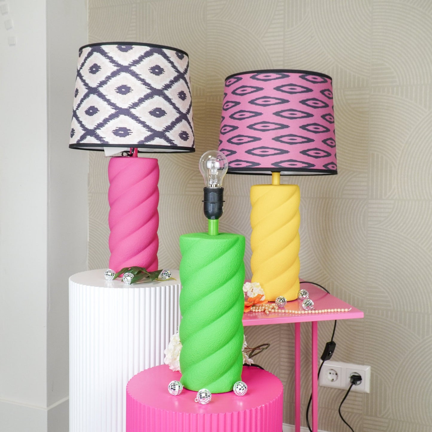 Tafel lamp - Gedraaide Spek- Keramiek-  Geel - E27- 12x12x28cm