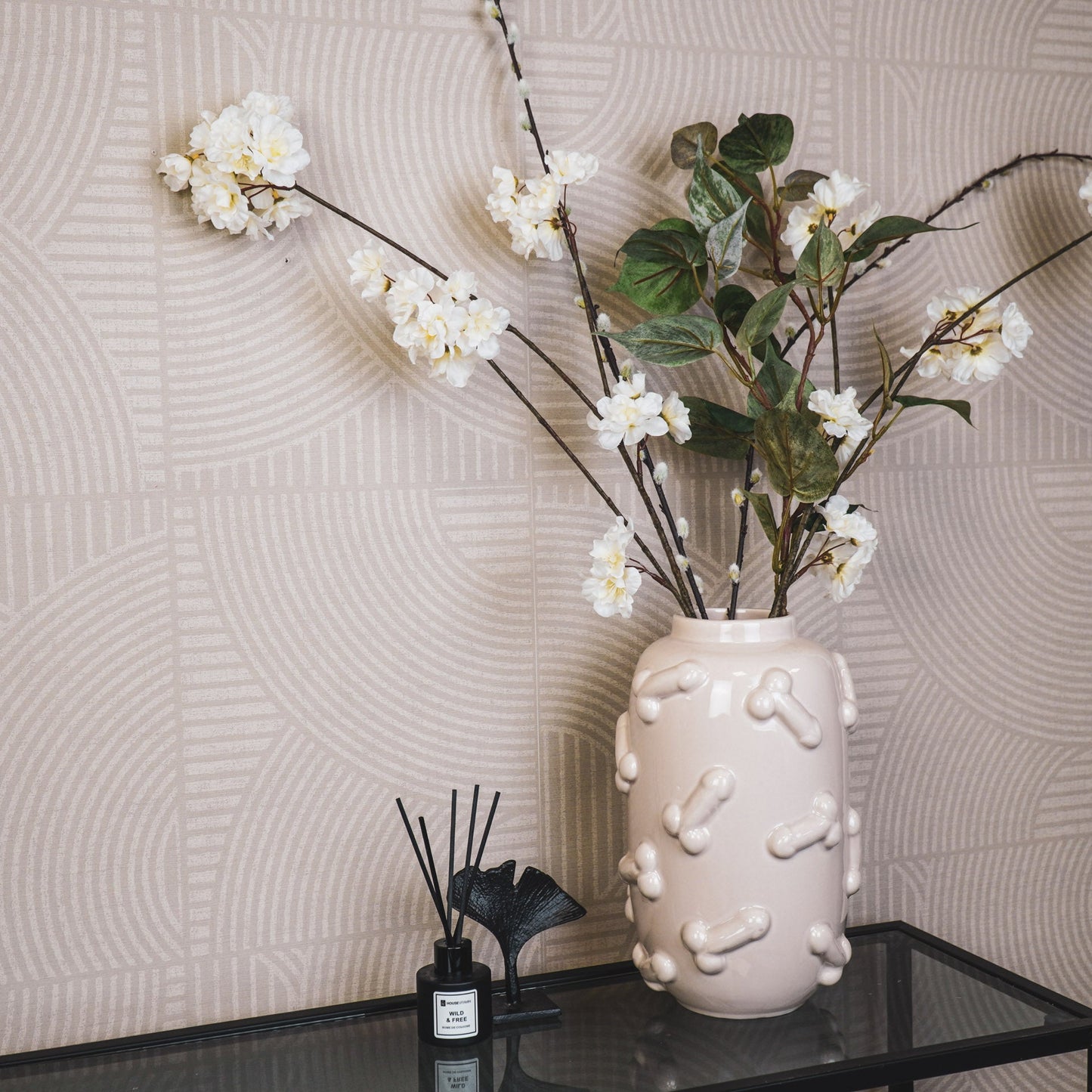 Vaas - Bloemenvaas - Piemels - Keramiek - Zand -  17x17x27cm