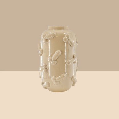 Vaas - Bloemenvaas - Piemels - Keramiek - Zand -  17x17x27cm