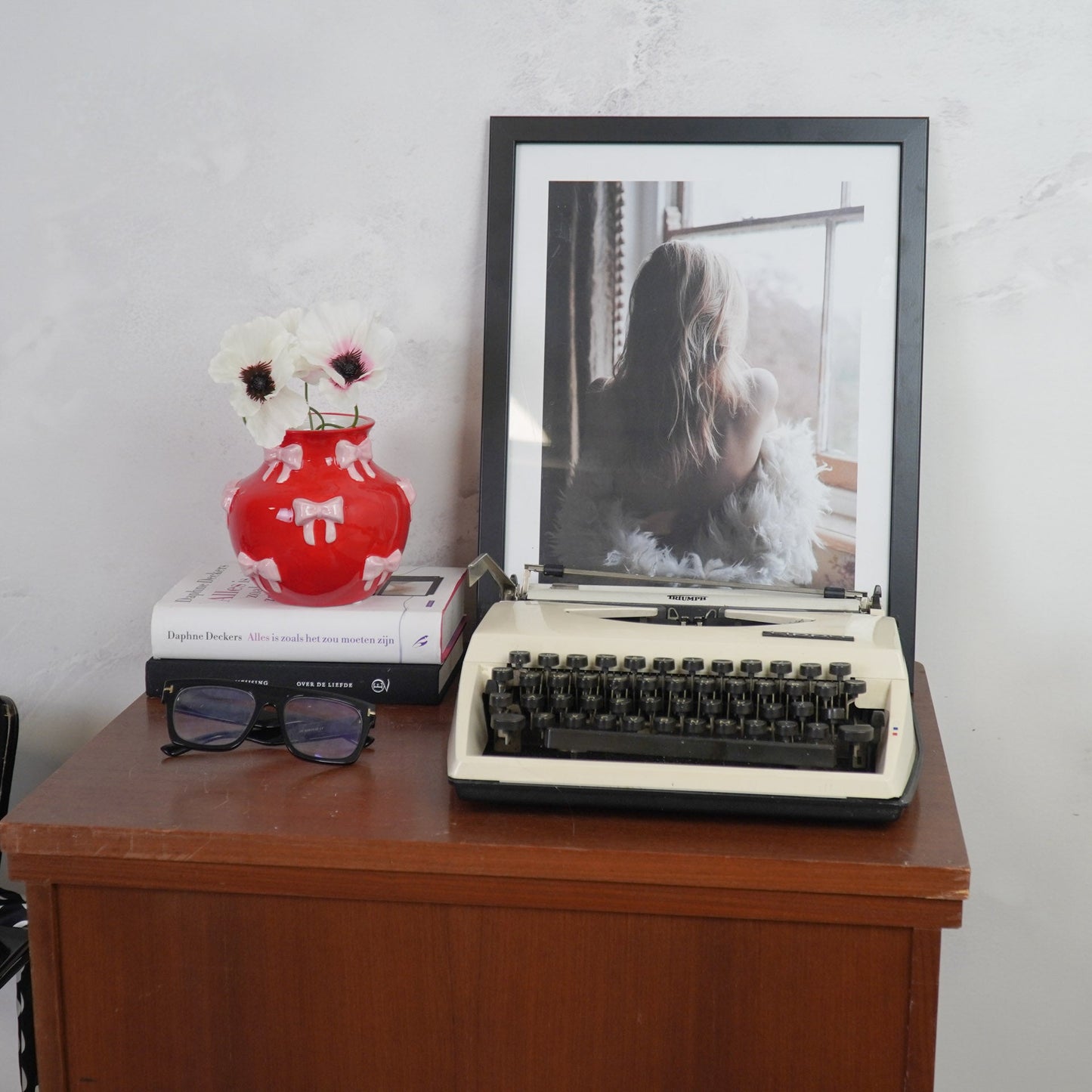 Vaas - Flesvaas Strikjes Dolomiet Rood/ Roze - 14,5x14,5x13cm