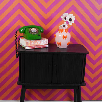 Vaas - Flesvaas Strikjes Dolomiet Roze/Oranje - 14x14x19cm