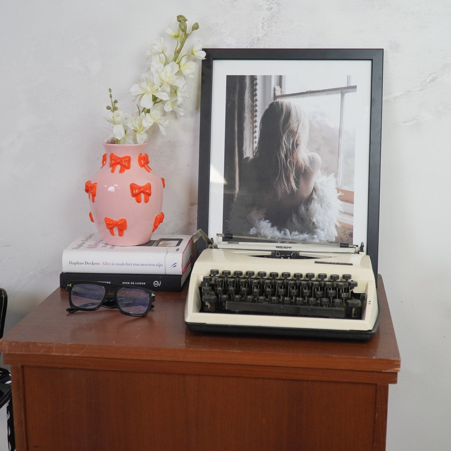 Vaas - Flesvaas Strikjes Dolomiet Roze/Oranje - 14x14x19cm