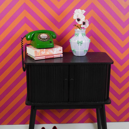 Vaas - Flesvaas Strikjes Dolomiet Lila/Mintgroen - 14x14x19cm