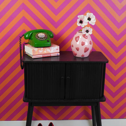 Vaas - Bloemenvaas Hartjes - Dolomiet - Roze Licht/Rood - 16x16x17,5cm