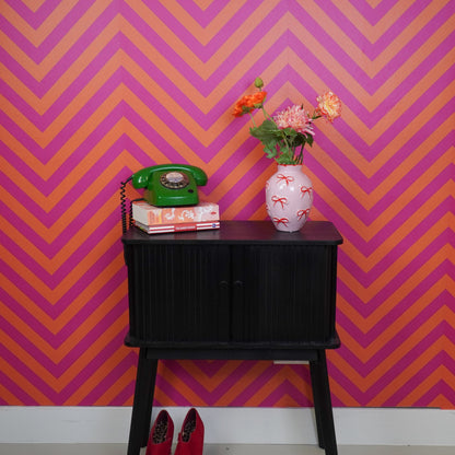 Vaas -Bloemenvaas Strikjes - Dolomiet - Licht Roze /Rood - 13,5x13,5x19cm