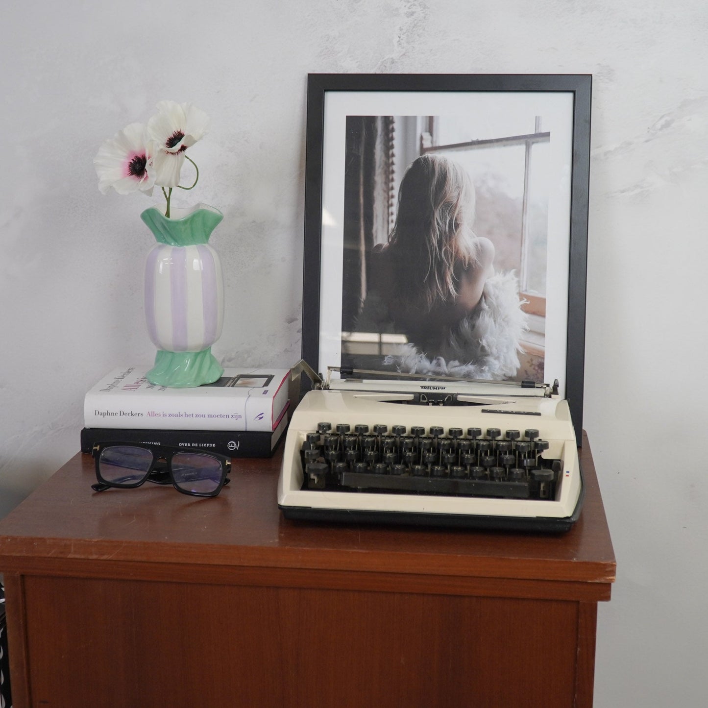 Vaas - Bloemenvaas Toffee Snoepje-  Dolomiet - Lila/Mintgroen - 9,5x9,5x21cm