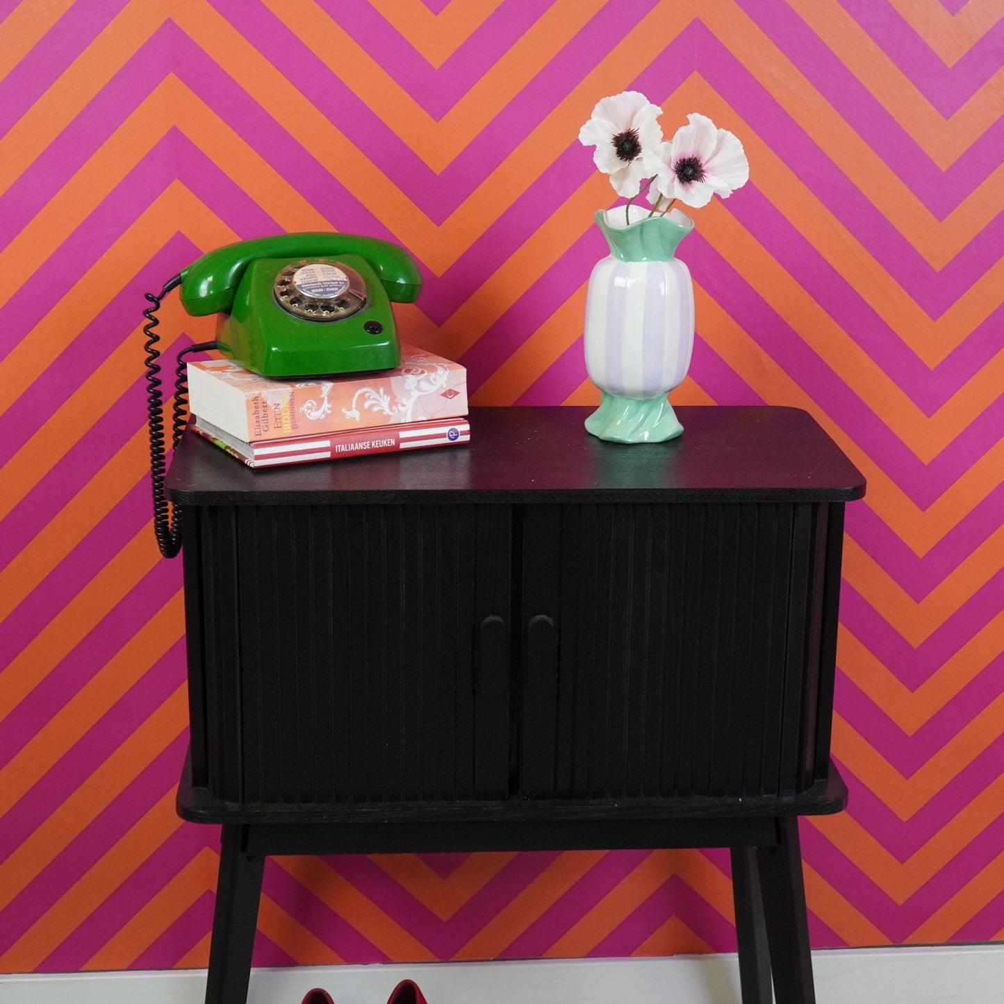 Vaas - Bloemenvaas Toffee Snoepje-  Dolomiet - Lila/Mintgroen - 9,5x9,5x21cm