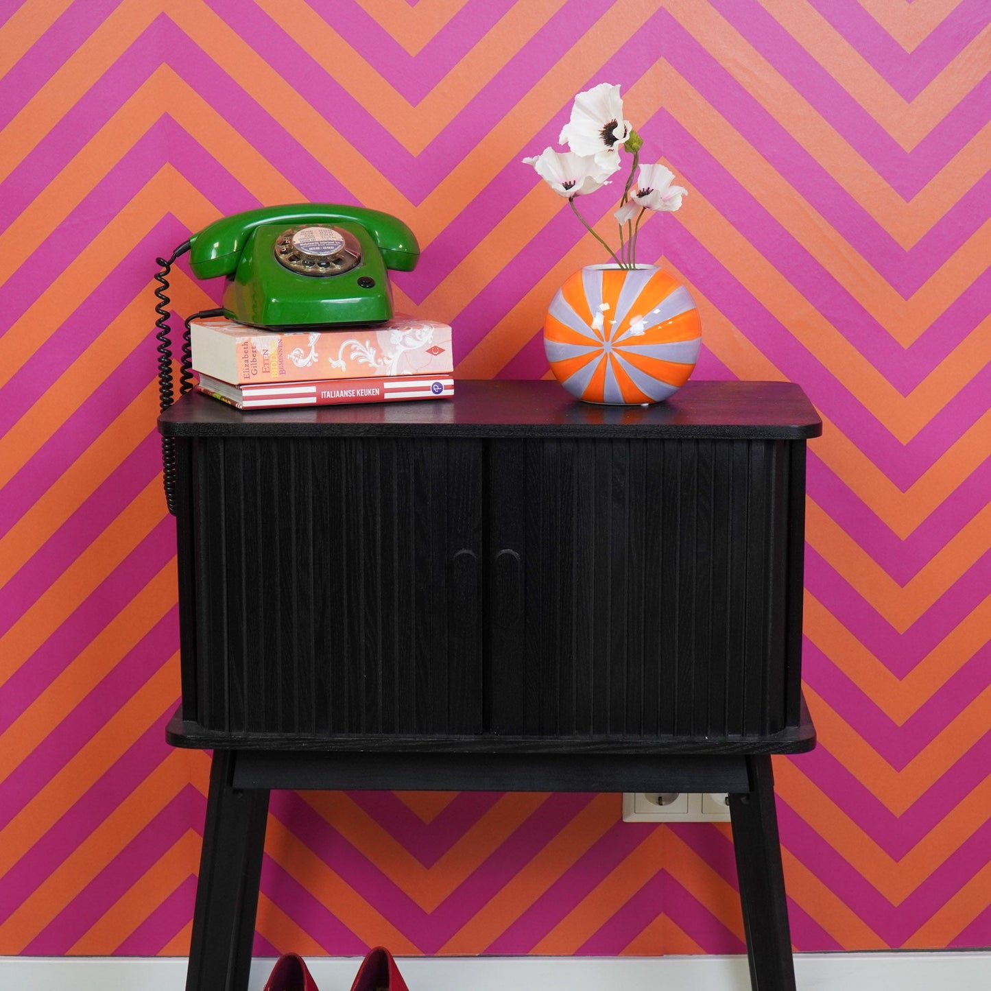 Vaas - Bloemenvaas Swirl- Dolomiet - Oranje/Lila - 15x15x13,5cm