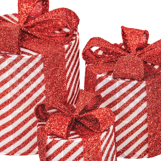 Kerst Led Lamp - Rond - Cadeau Set van 3 - Kunststof - Wit/Rood - 15cm/20cm/25cm