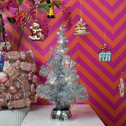 Kunstboom - Kerstboom met led lampjes - Kunststof - Zilver - 50 cm