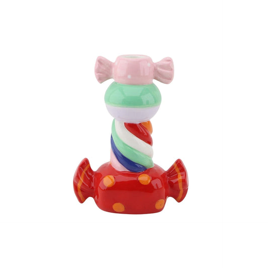 Kaarshouder- Kandelaar Stapel Snoepjes- Dolomiet - Rood Multi Kleur- 13x7x20cm