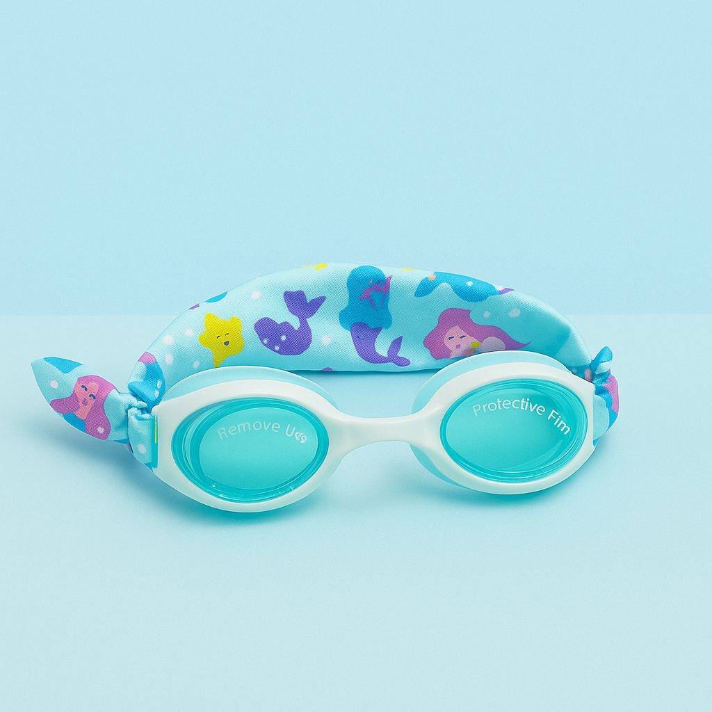 Duikbril voor kinderen - Langhaar vriendelijk - Elastieken stoffen band - Blauw